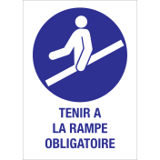Sticker met pictogram en tekst om aan te duiden dat het gebruik van de trapleuning verplicht is - ISO7010 - M012