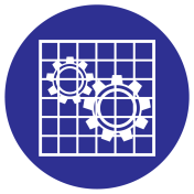Blauw bord met pictogram om aan te duiden dat afschermen verplicht is - ISO7010 - M027