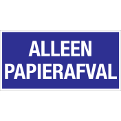 Blauw bord met tekst voor afvalscheiding van papierafval