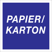 Blauw bord met pictogram voor afvalscheiding van papier en karton