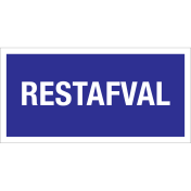 Blauw bord met tekst voor afvalscheiding van restafval