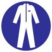 Blauw bord met pictogram voor het aanduiden dat beschermende werkkleding verplicht is - ISO7010 - M010
