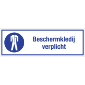 Bord met pictogram en tekst om aan te duiden dat beschermende kleding verplicht is