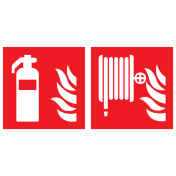 Brandblusser + Brandhaspel met vlam (Bordje)