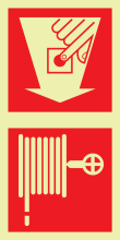 Fotoluminescerend bord met pictogram "Handmelder met pijl en brandslanghaspel" 