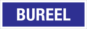 Bord Bureel - blauw met witte tekst
