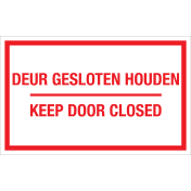 Bord Deur Gesloten Houden - NL en EN - wit tekstbord met rode tekst