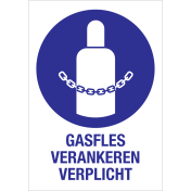 Bord met pictogram en tekst om aan te duiden dat het verankeren van de gasflessen verplicht is - ISO7010 - M046