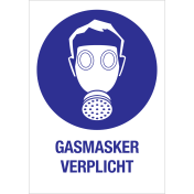 Bord met pictogram en tekst om aan te duiden dat een gasmasker verplicht is