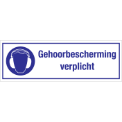 Bord met pictogram en tekst voor het aanduiden dat gehoorbescherming verplicht is