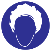 Blauw bord met pictogram om aan te duiden dat een haarnetje voor dames verplicht is