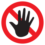 Bord met pictogram handen verboden