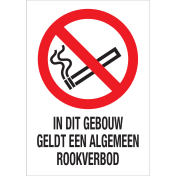 Bord met pictogram en tekst in dit gebouw geldt een algemeen rookverbod