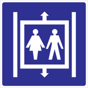 Blauw bord met pictogram voor aanduiding locatie met personenlift