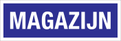 Bord Magazijn - blauw met witte tekst