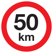 Bord met pictogram maximale snelheid 50km