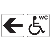 Bord met pictogram mindervalide voor toiletruimte met pijl naar links