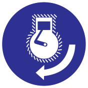 Blauw bord met pictogram om aan te duiden motor starten in volgorde