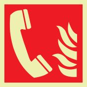 Fotoluminescerend bord met pictogram van een brandtelefoon volgens ISO 7010