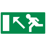 Bord met pictogram nooduitgang links naar boven