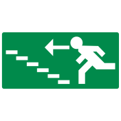Bord met pictogram nooduitgang links omhoog