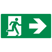 Bord met pictogram nooduitgang rechts