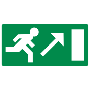 Bord met pictogram nooduitgang rechts omhoog