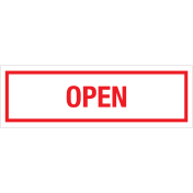 Bord Open - wit tekstbord met rode tekst