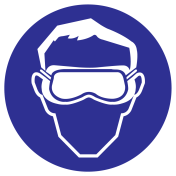 Blauw bord met pictogram om aan te duiden dat een panorama bril verplicht is