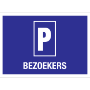 Blauw bord met pictogram P voor het aanduiden van een parkeerplaats voor bezoekers