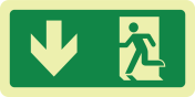 Fotoluminescerend bord met pictogram nooduitgang naar beneden openen linkerkant ISO 7010