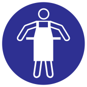 Blauw bord met pictogram om aan te duiden dat het dragen van een schort verplicht is - ISO7010 - M026