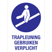 Bord met pictogram en tekst om aan te duiden dat het gebruik van de trapleuning verplicht is