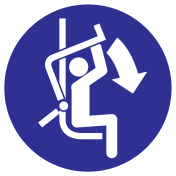 Blauw bord met pictogram om aan te geven dat de veiligheidsbeugel dicht moet