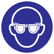 Blauw bord met pictogram om aan te duiden dat oogbescherming verplicht is - ISO7010 - M004