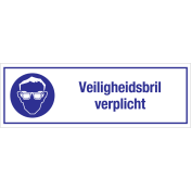 Bord met pictogram en tekst om aan te duiden dat een veiligheidsbril verplicht is