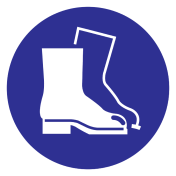 Blauw bord met pictogram om aan te duiden dat veiligheidsschoenen verplicht zijn - ISO7010 - M008
