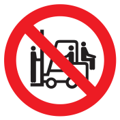 Bord met pictogram verboden op heftruck te staan of zitten