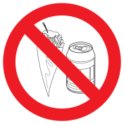 Bord met pictogram patat en blikjes verboden