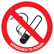 Bord met pictogram en tekst Verboden te roken