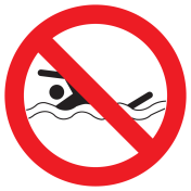 Bord met pictogram zwemmen verboden