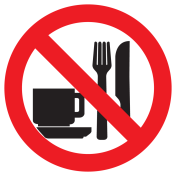 Bord met pictogram eten en drinken verboden