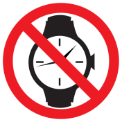 Bord met pictogram horloges verboden