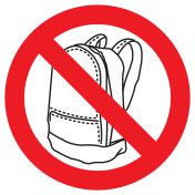 Bord met pictogram rugzakken verboden