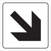 Wit bord met pictogram schuine pijl voor het aanduiden van de richting van de uitgang