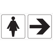 Dubbelzijdig bordje met pictogram voor aanduiden ruimte voor dames met pijl links/rechts
