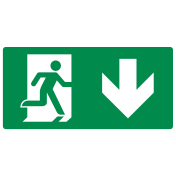 Forex bord met pictogram nooduitgang omlaag ISO 7010