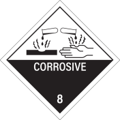 Gevaarsetiket Corrosive 8 - sticker - ADR, ADN, IMO, IMDG, RID en IATA