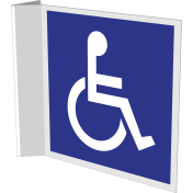 Haaks bord met pictogram mindervalide voor aanduiding toilet of kleedruimte