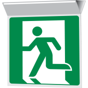 Haaks plafond bord met pictogram Nooduitgang linkerkant 